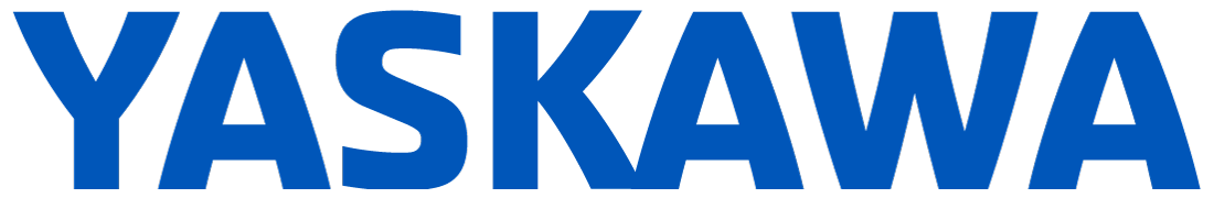 The Yaskawa logo displays bold blue uppercase letters, symbolizing cutting-edge motion control and robotics technology